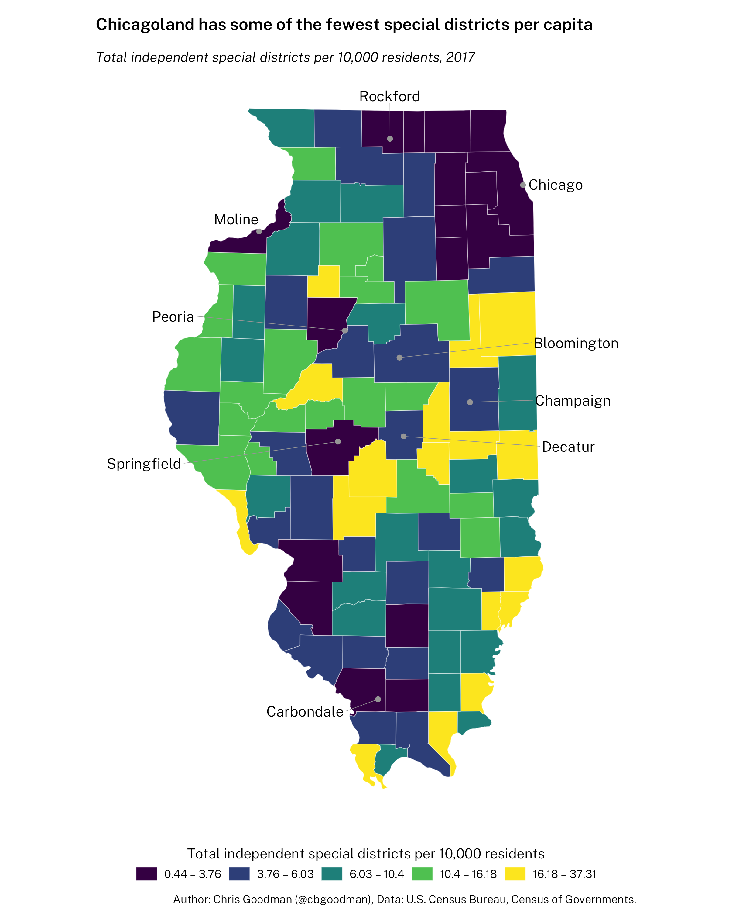 Illinois Special Districts Per Capita, 2017