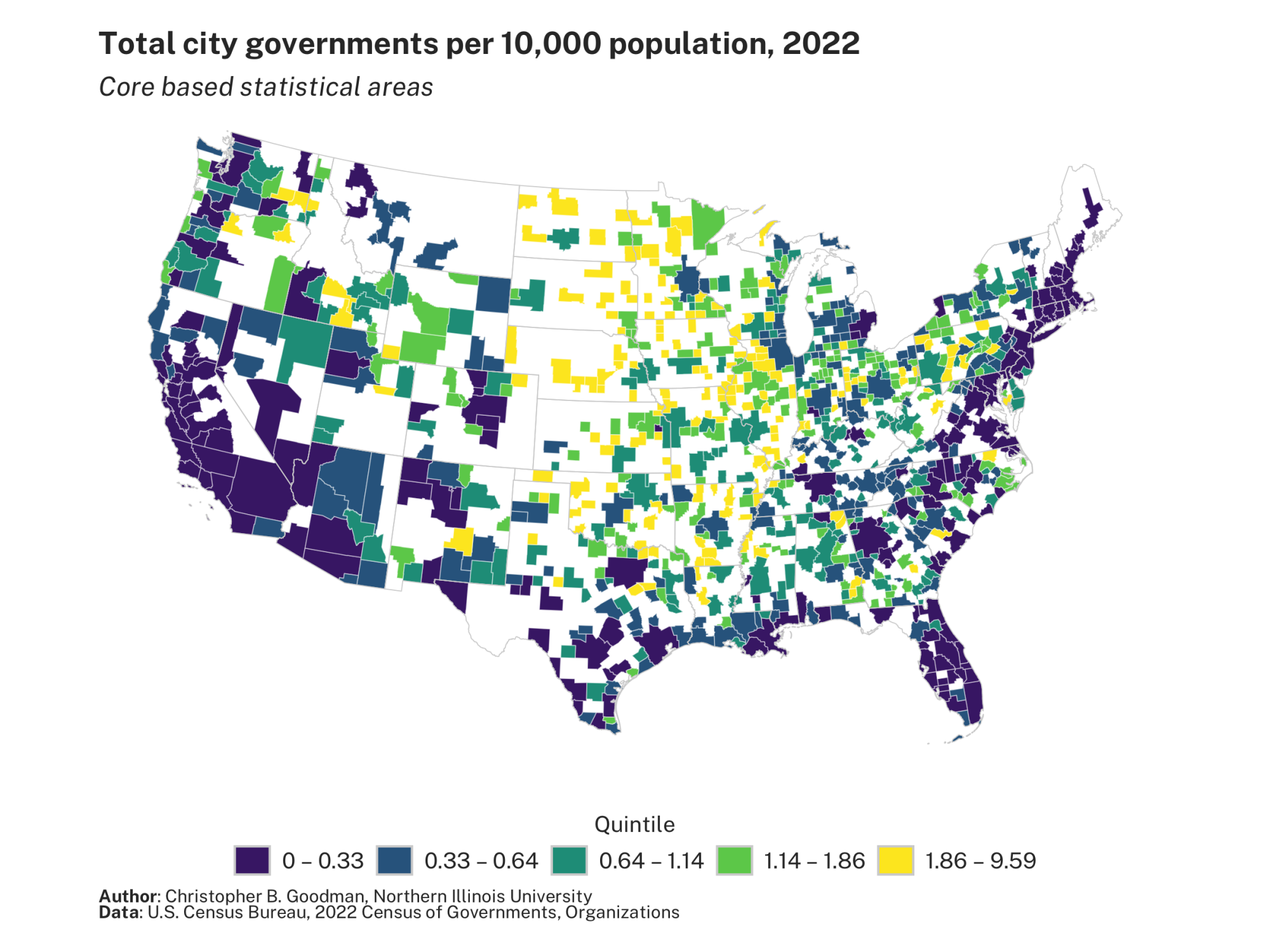 Total city governments per 10,000 population, 2022