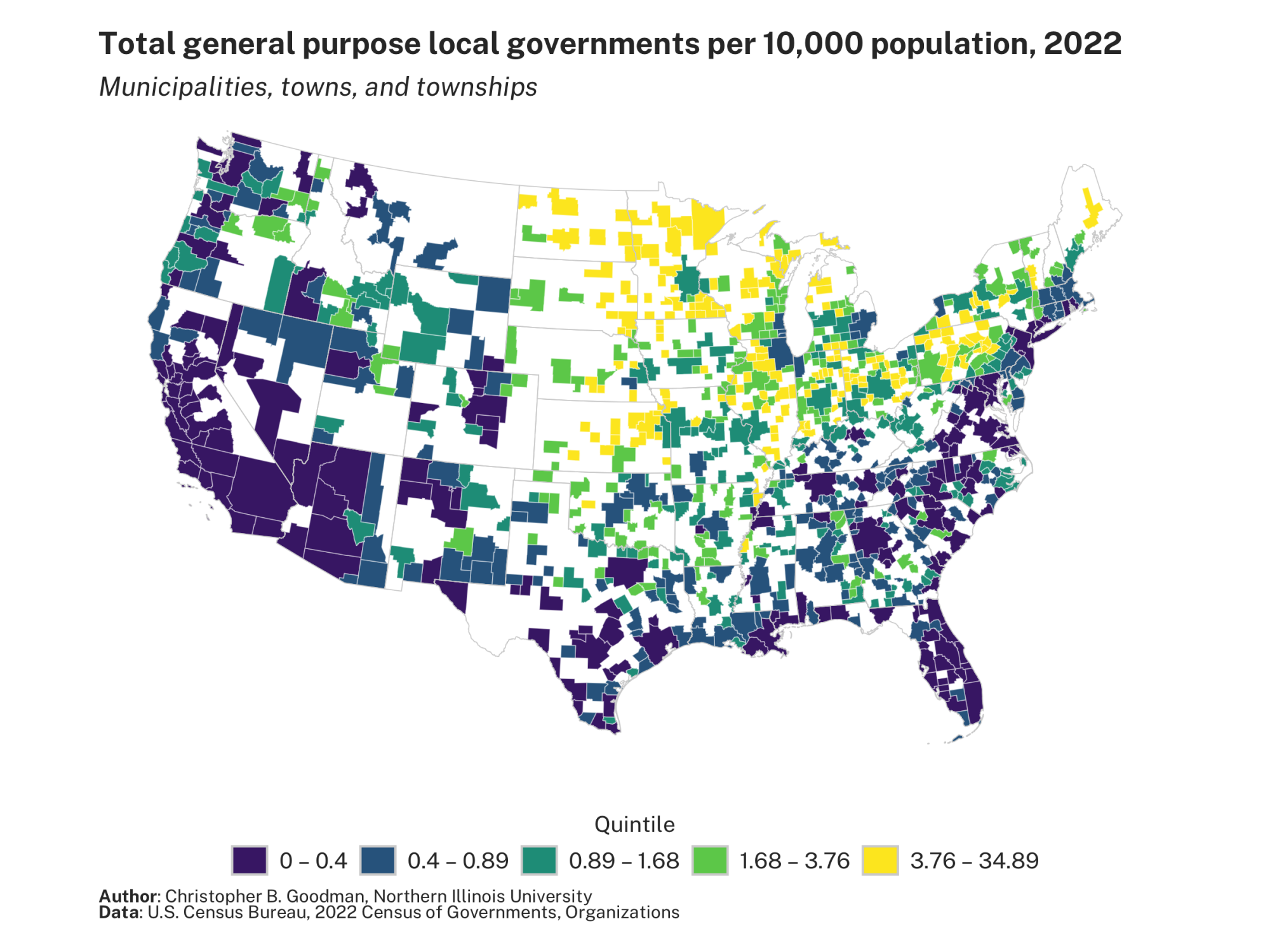 Total general purpose local governments per 10,000 population, 2022