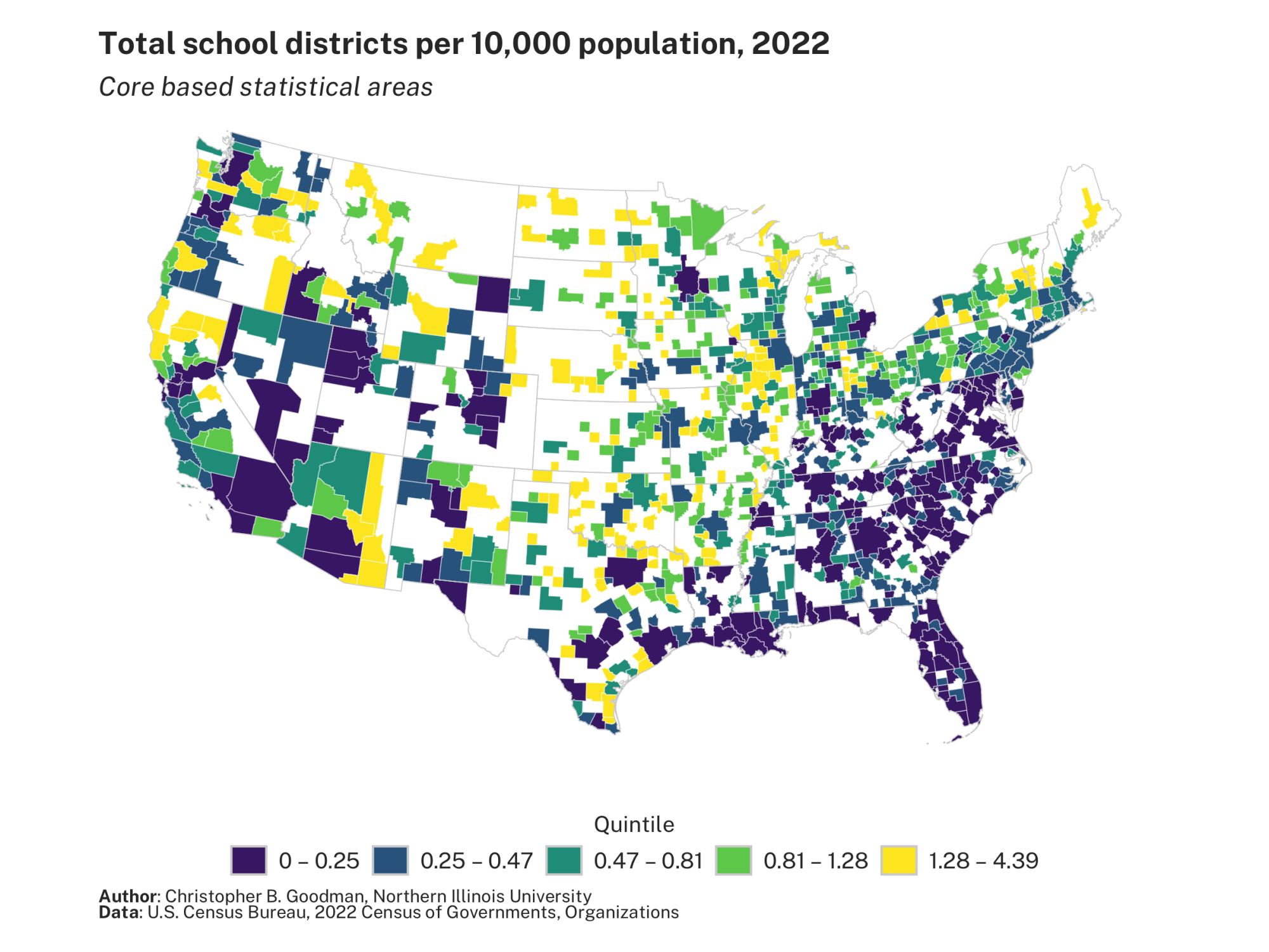 Total school districts per 10,000 population, 2022