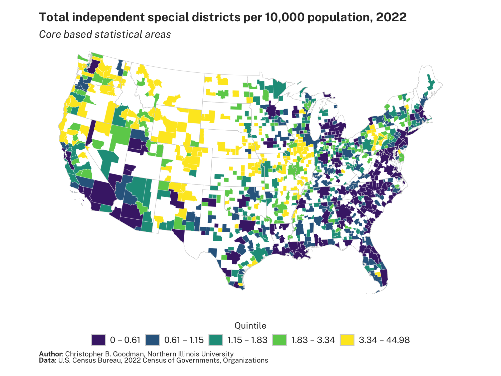 Total independent special districts per 10,000 population, 2022
