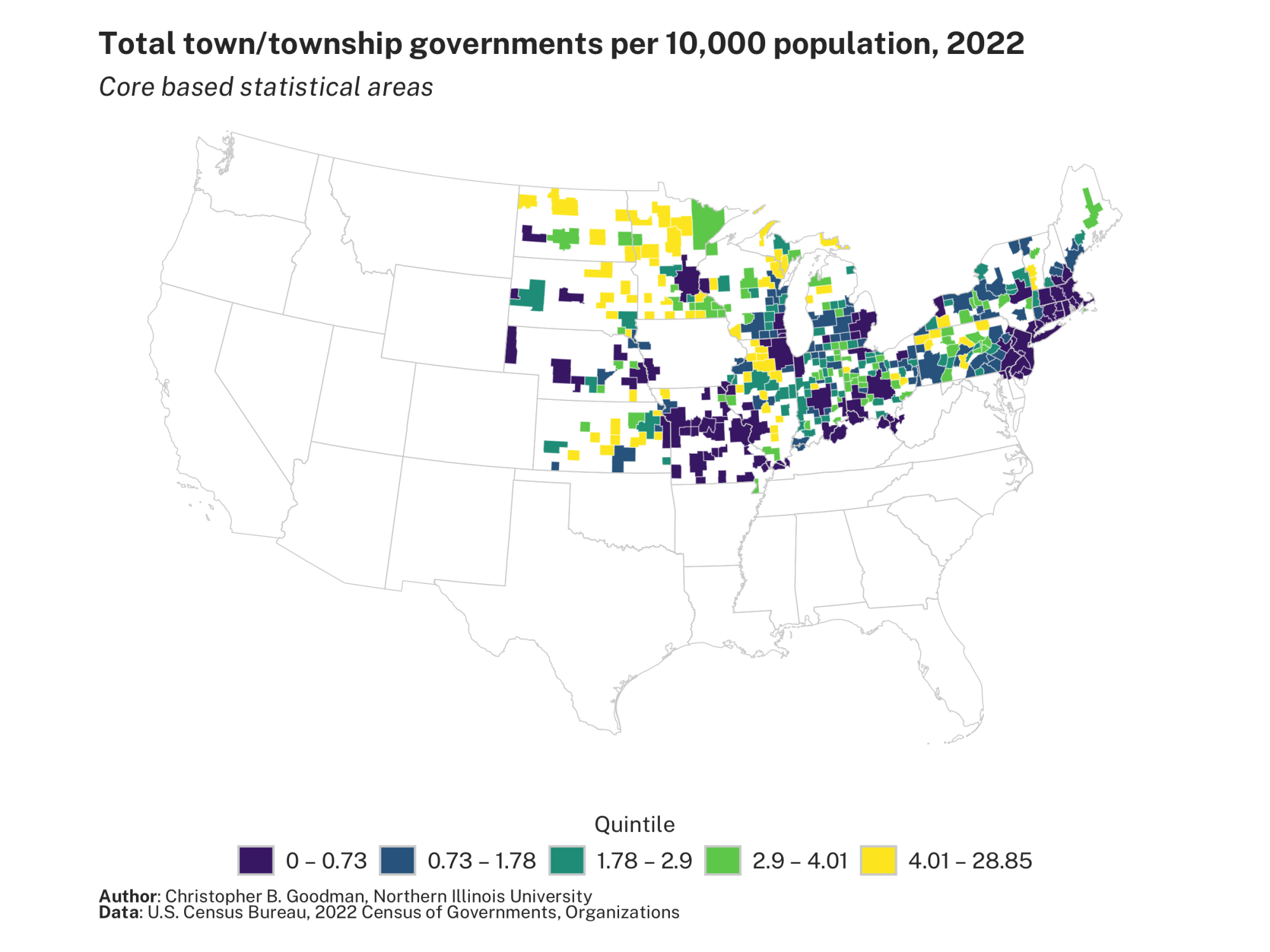 Total town/township governments per 10,000 population, 2022