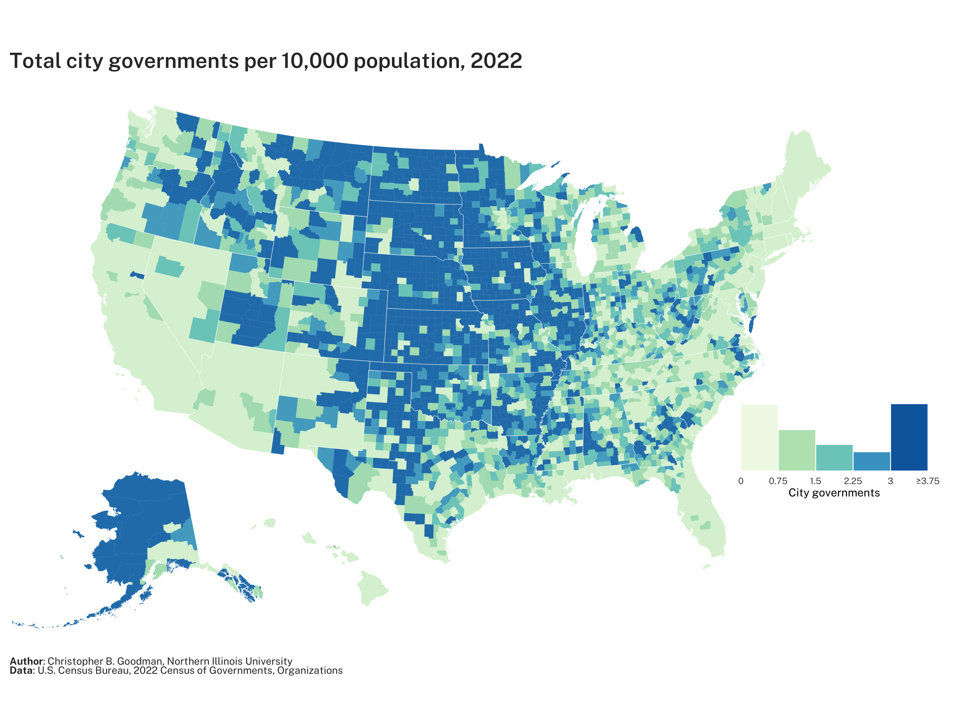 Total city governments per 10,000 population, 2022