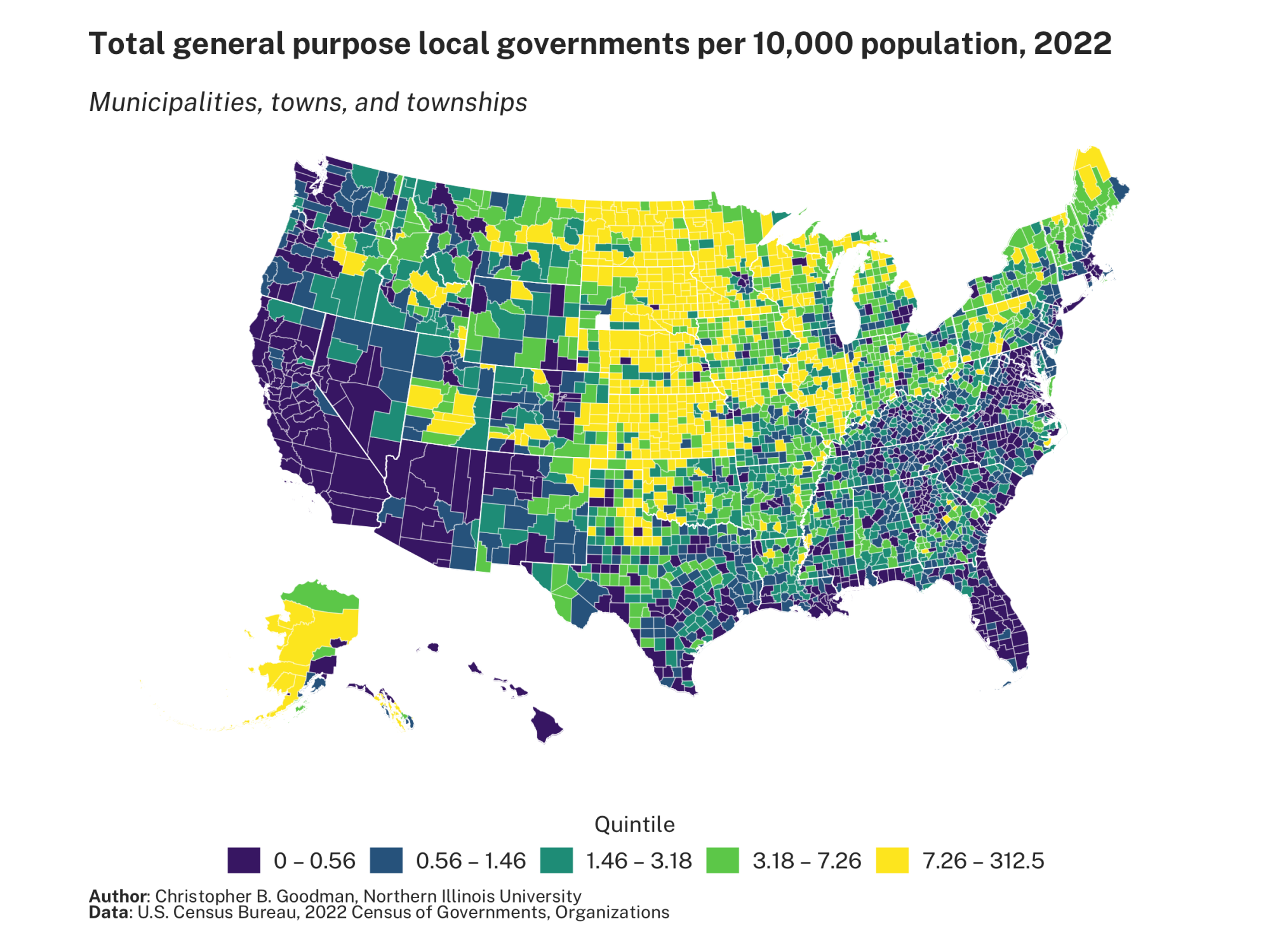 Total general purpose local governments per 10,000 population, 2022