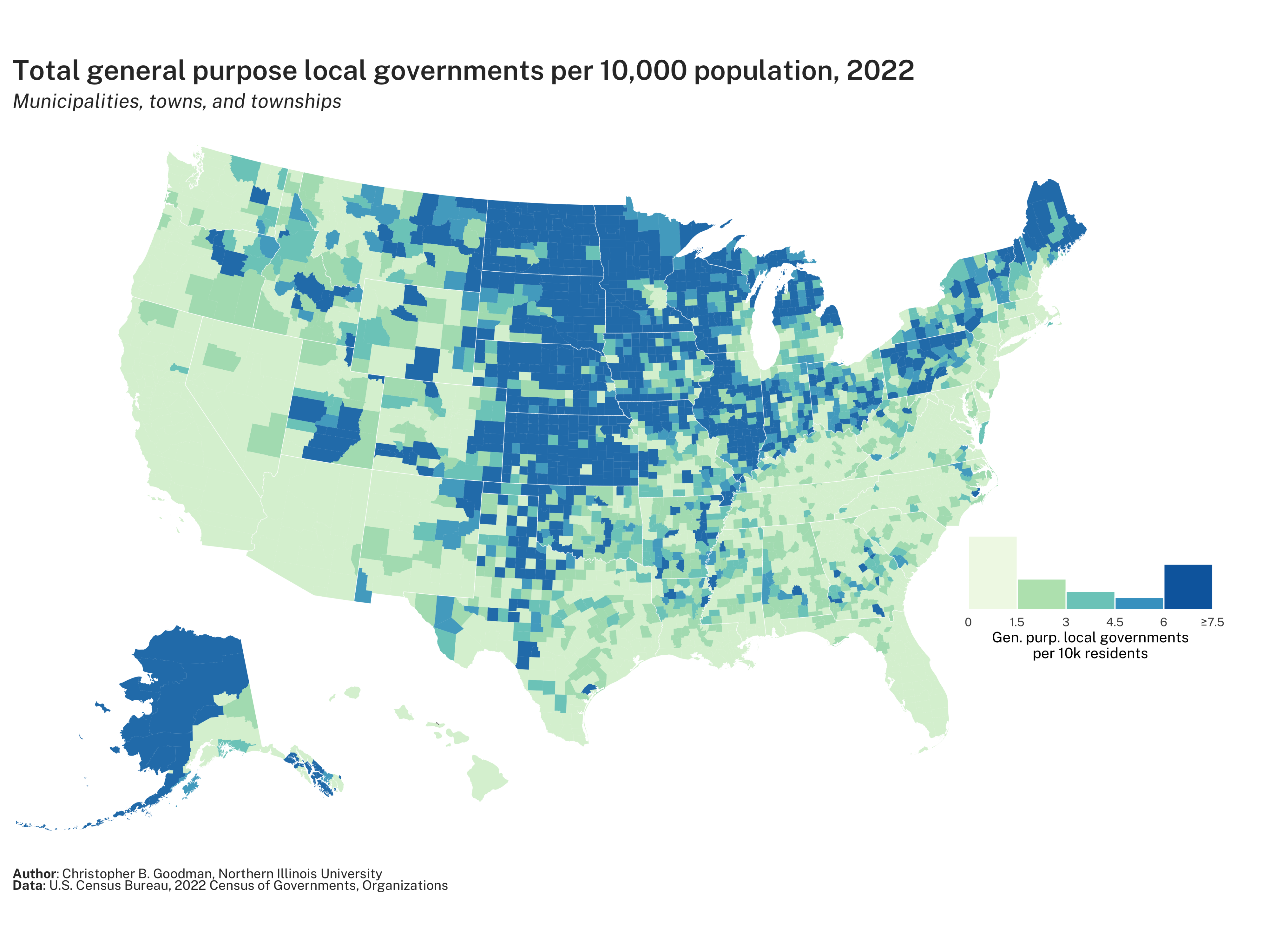 Total general purpose local governments per 10,000 population, 2022