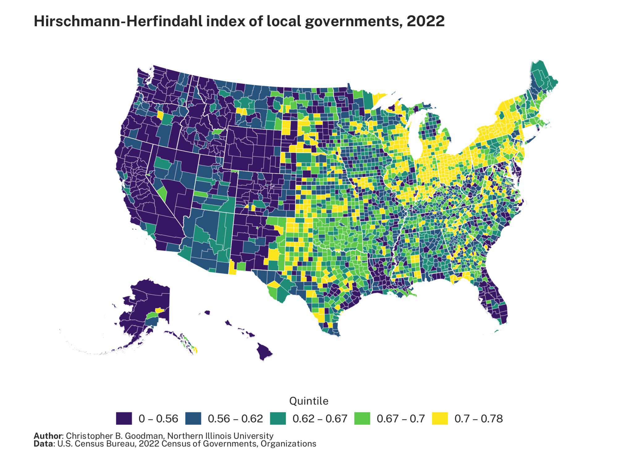 Hirschmann-Herfindahl index of local governments, 2022
