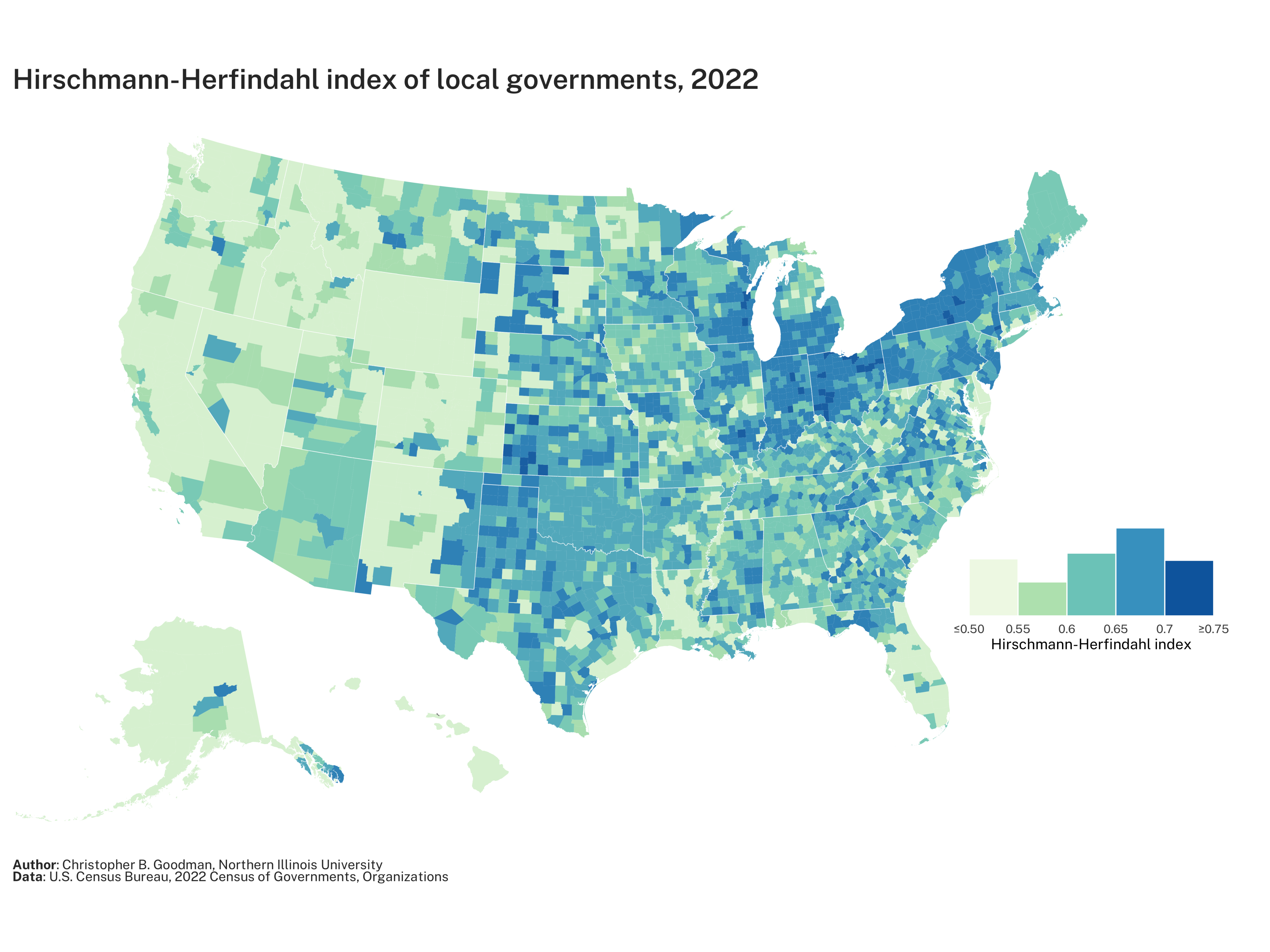 Hirschmann-Herfindahl index of local governments, 2022