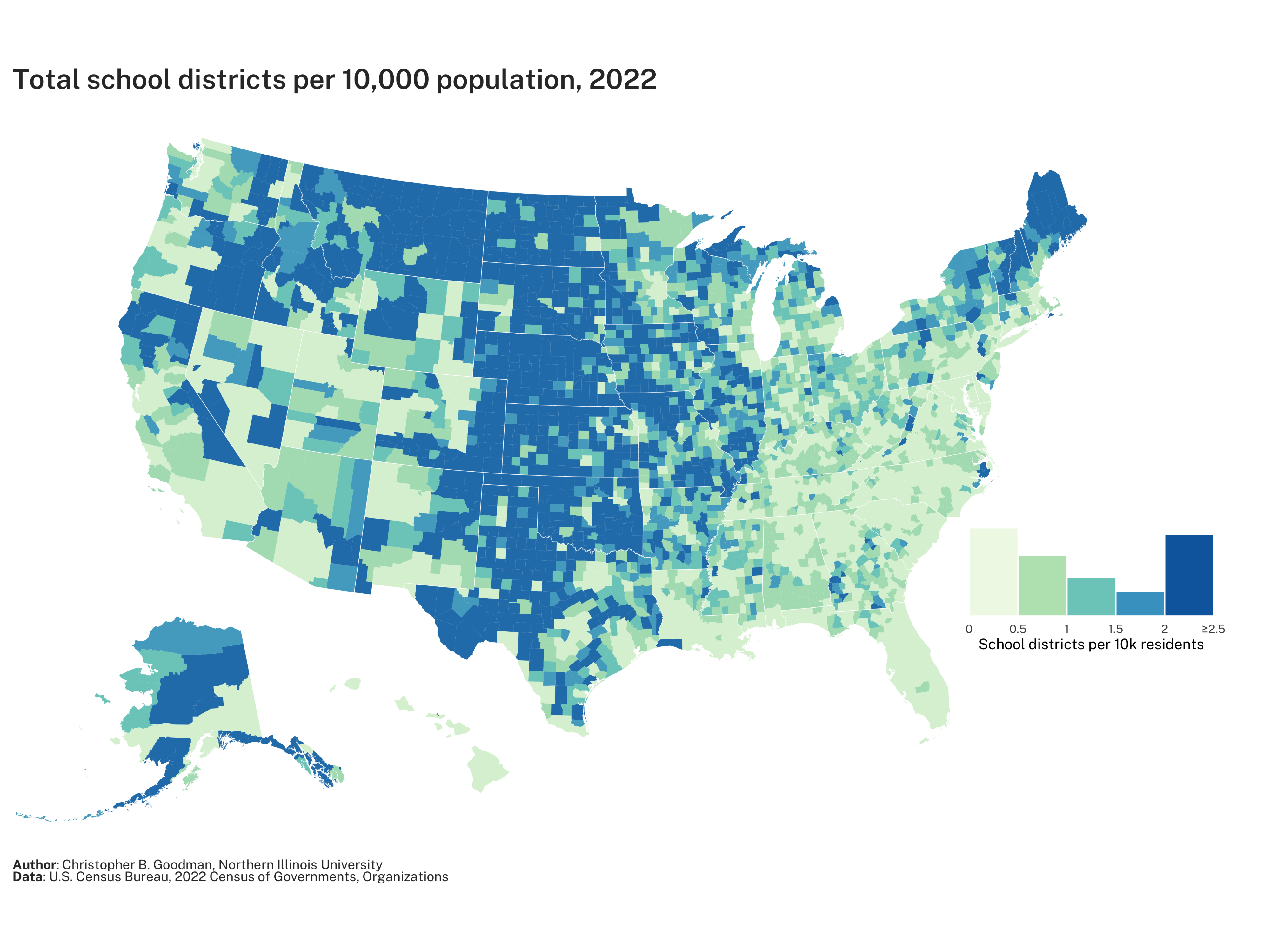 Total school districts per 10,000 population, 2022