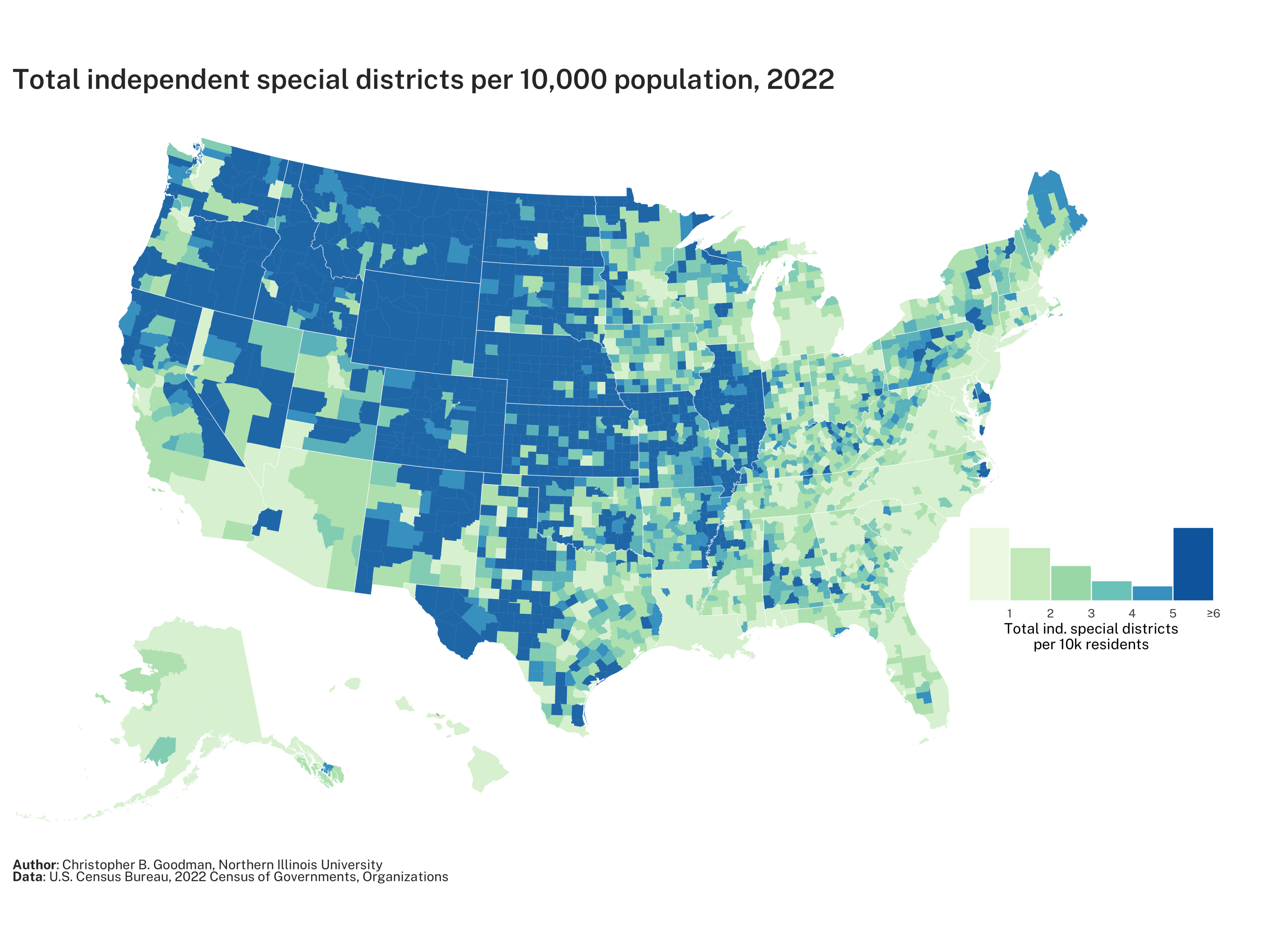 Total independent special districts per 10,000 population, 2022