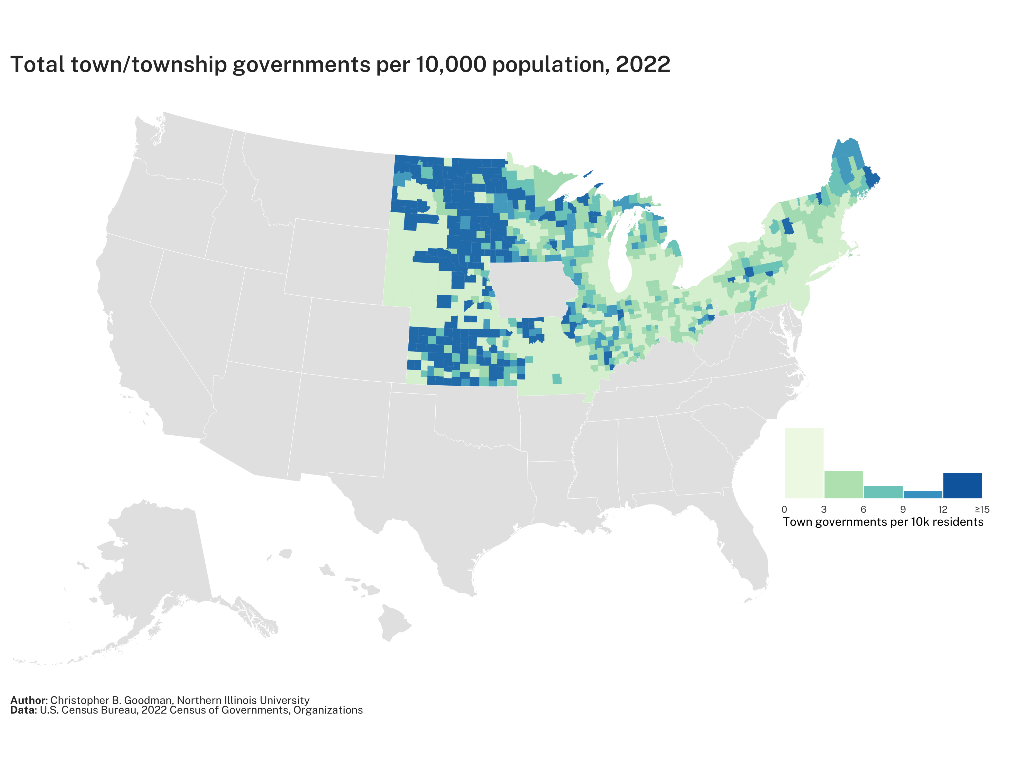 Total town/township governments per 10,000 population, 2022